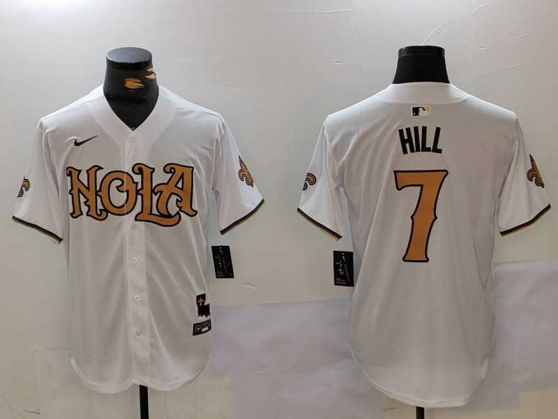 Mens New Orleans Saints #7 Taysom Hill White Nola Baseball Jersey